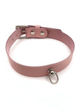 Leather D Ring Kitten Collar - Baby Pink