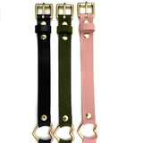 Leather Gold Heart Collar - Baby Pink
