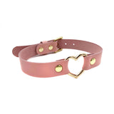 Leather Gold Heart Collar - Baby Pink