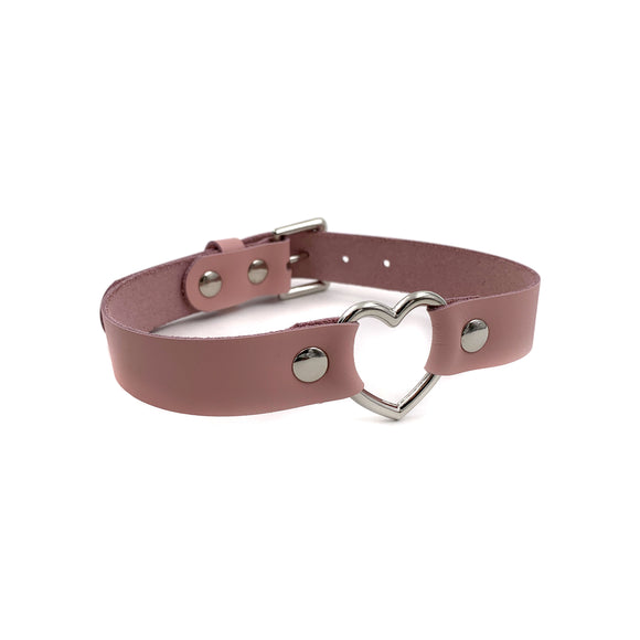 Leather Heart Collar - Baby Pink