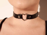 Leather Heart Ring Collar - Black