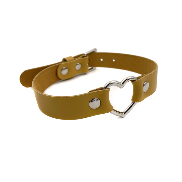 Leather Heart Collar - Gold
