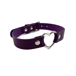 Leather Heart Collar - Purple