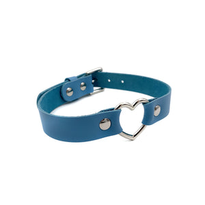 Leather Heart Ring Collar - Baby Blue