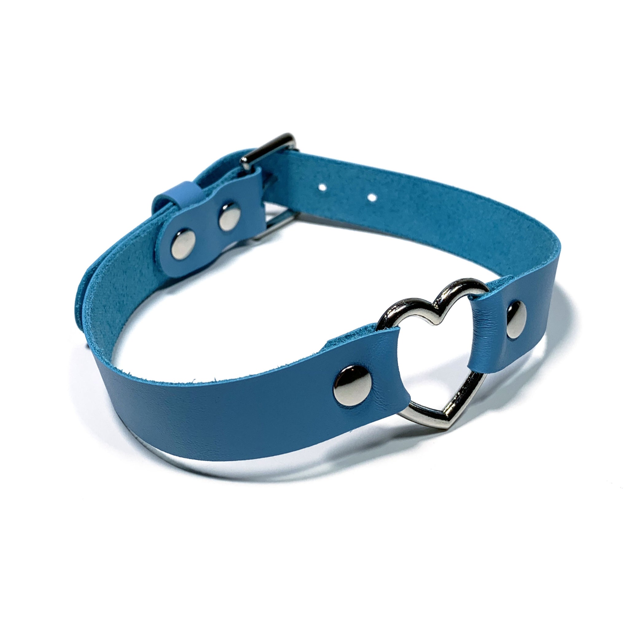 Leather Heart Ring Collar Baby Blue L Amour Propre