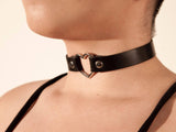 Leather Heart Ring Collar - Black