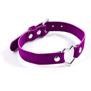 Suede Heart Ring Collar - Purple