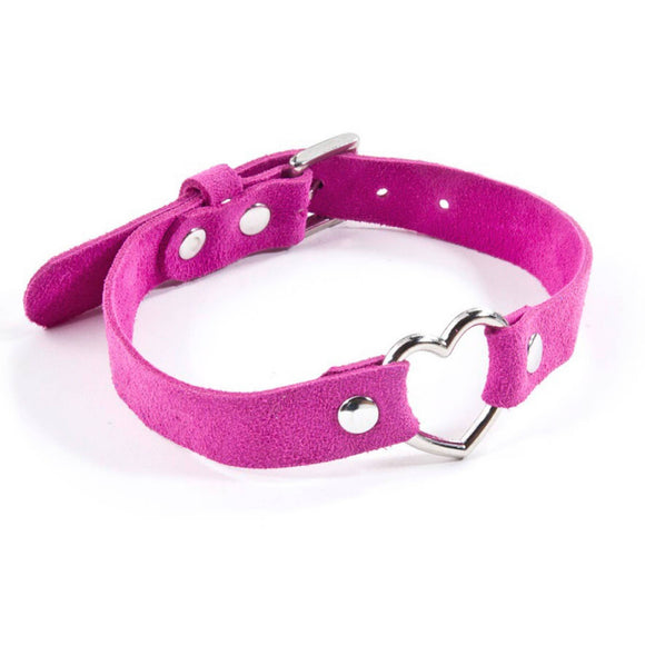 Suede Heart Ring Collar - Pink