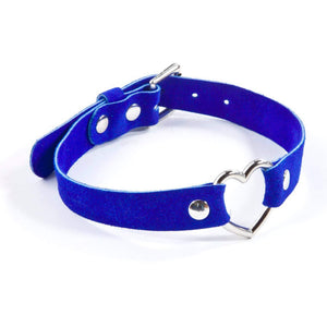 Suede Heart Ring Collar - Blue